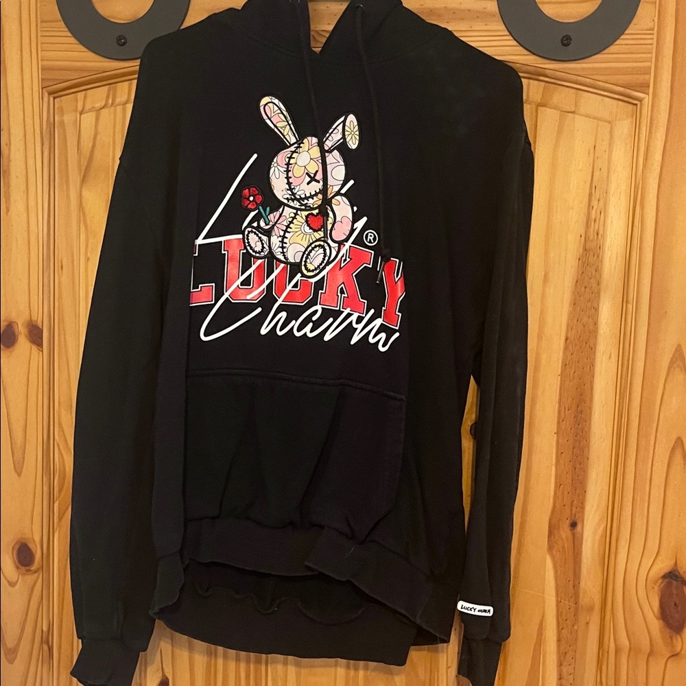 Black Hoodie with LUCKY Charm Design
